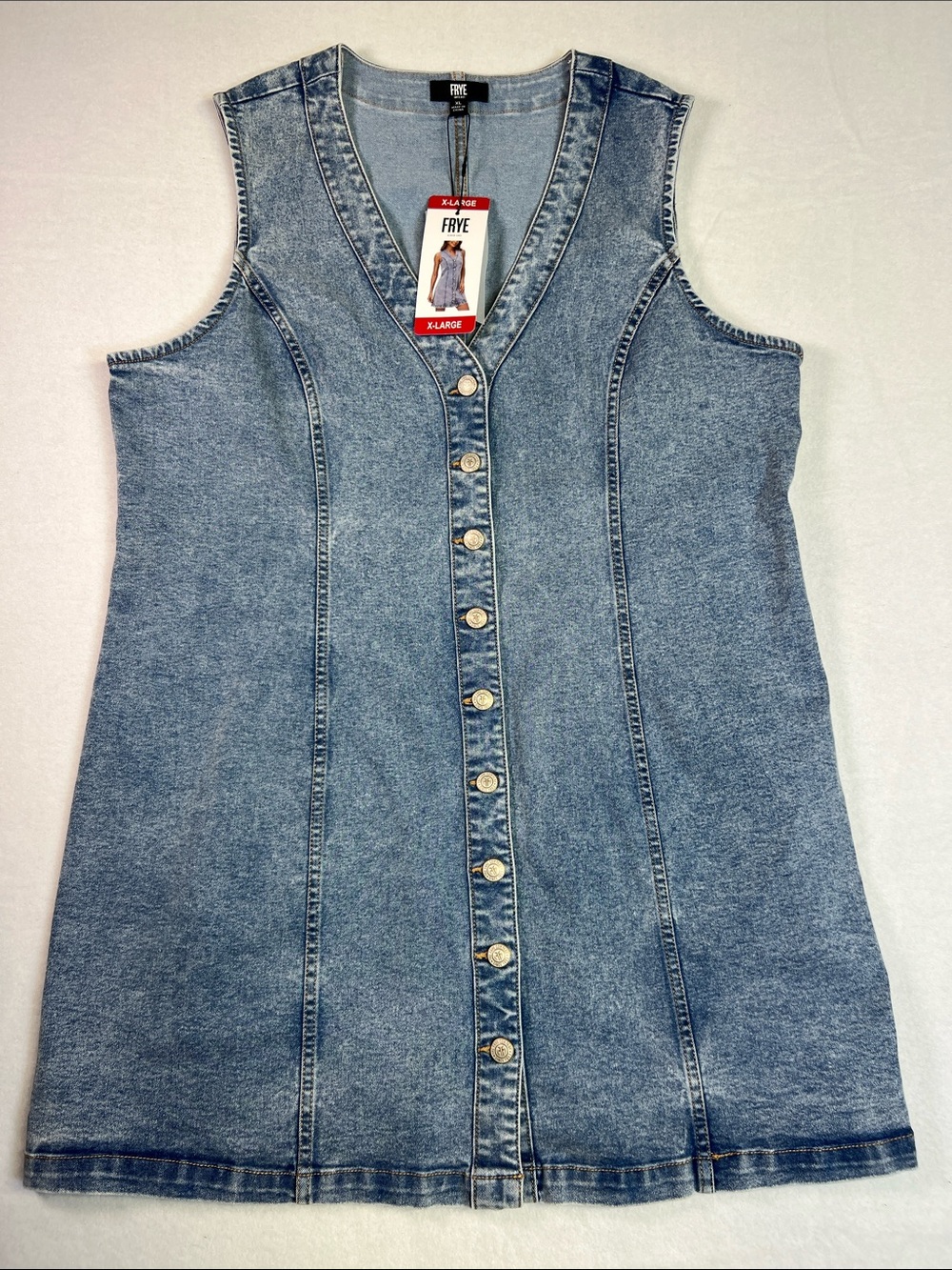 FRYE Denim Button-Front Sleeveless Dress in Light Blue